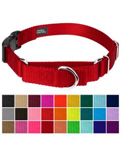 Heavy Duty Nylon Martingale Dog Collar with Deluxe Buckle for Adjustable Small Medium Large Breeds - 30+ Vibrant Color Options - Color Options
