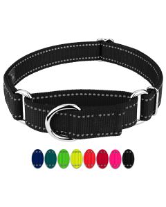Black Reflective Nylon Martingale Dog Collar - Color Options