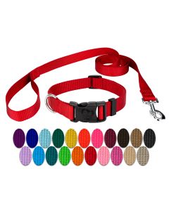 Deluxe Nylon Dog Collar and Leash - Bright Red