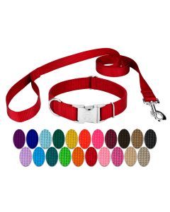 Premium Nylon Dog Collar and Leash Set for Small Medium Large Dogs - Vibrant 25+ Color Selection (Red) - Color Options