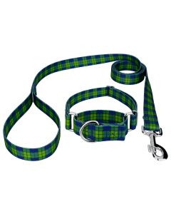 Blue and Green Plaid Martingale Dog Collar and Leash