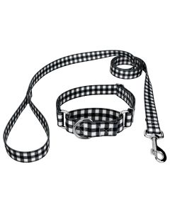 Black & White Buffalo Plaid Martingale Dog Collar and Leash