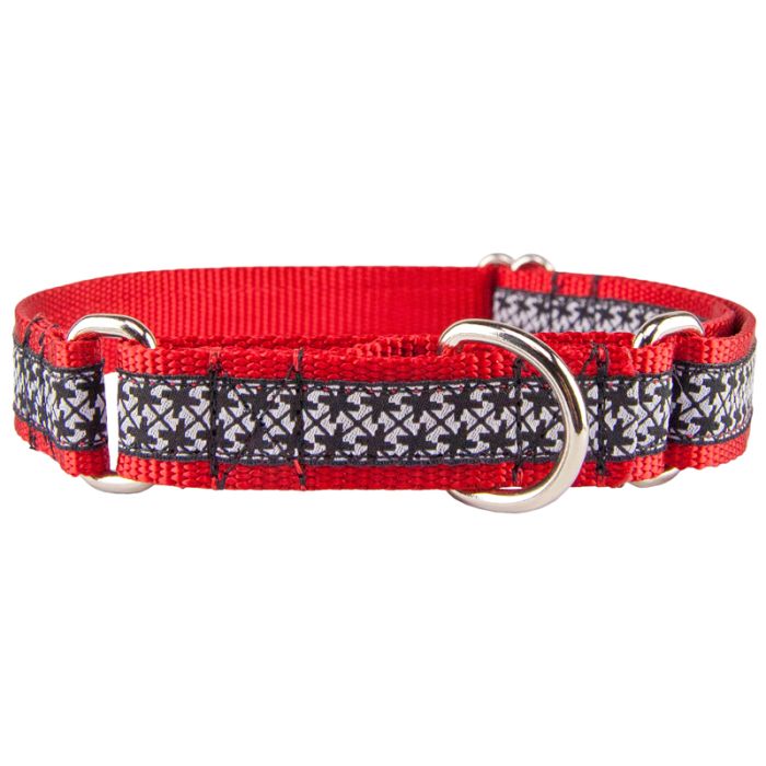 Buy Black and White Pinwheels Woven Ribbon on Red Martingale Dog