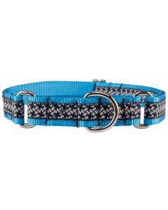 Black and White Pinwheels Woven Ribbon on Ice Blue Martingale Dog Collar Limited Edition