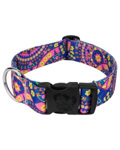 1 1/2 Inch Deluxe Blue Boho Mandala Dog Collar