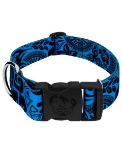 1 1/2 Inch Deluxe Blue Polynesian Dog Collar