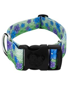 1 1/2 Inch Deluxe Blue April Blossoms Dog Collar