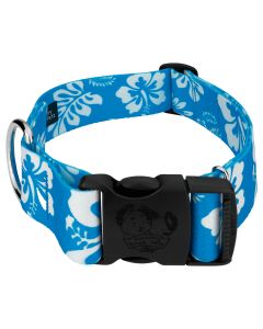 1 1/2 Inch Deluxe Blue Hawaiian Dog Collar