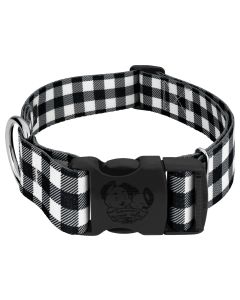 1 1/2 Inch Deluxe Black & White Buffalo Plaid Dog Collar