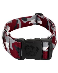 1 1/2 Inch Deluxe Crimson and White Camo Dog Collar