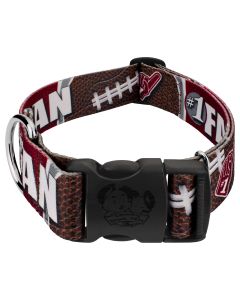 1 1/2 Inch Deluxe Crimson and White Football Fan Dog Collar Limited Edition