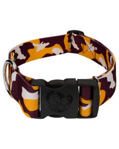 1 1/2 Inch Deluxe Burgundy and Gold Camo Dog Collar Limited Edition