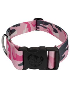 1 1/2 Inch Deluxe Pink and Grey Camo Dog Collar