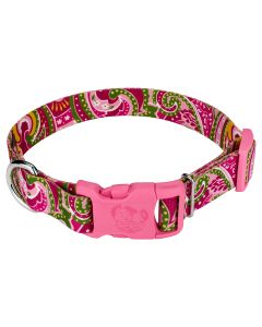 Pink Paisley Patterned Dog Collar with Pink Buckle