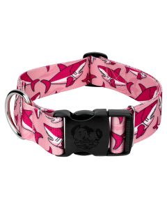 1 1/2 Inch Deluxe Pink Sharks Dog Collar