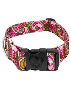 1 1/2 Inch Deluxe Pink Paisley Dog Collar