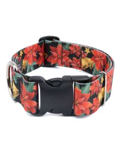 1 1/2 Inch Deluxe Christmas Poinsettias Dog Collar