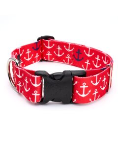 1 1/2 Inch Deluxe Red Anchors Away Dog Collar