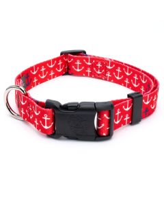 Deluxe Red Anchors Away Dog Collar - Made in the U.S.A.