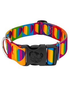 1 1/2 Inch Deluxe Rainbow Hearts Dog Collar