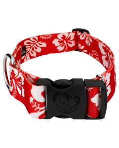 1 1/2 Inch Deluxe Red Hawaiian Dog Collar