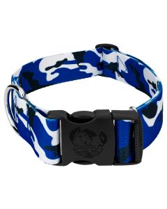 1 1/2 Inch Deluxe Royal Blue and White Camo Dog Collar