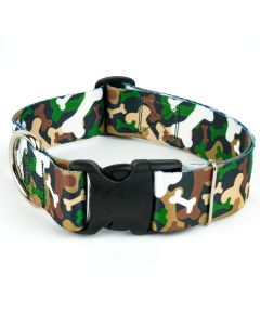 1 1/2 Inch Deluxe Woodland Bone Camo Dog Collar