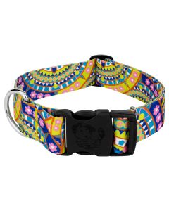 1 1/2 Inch Deluxe Yellow Boho Mandala Dog Collar