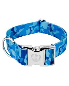 1 1/2 Inch Premium Blue Bone Camo Dog Collar