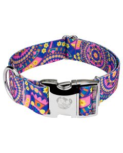 1 1/2 Inch Premium Blue Boho Mandala Dog Collar