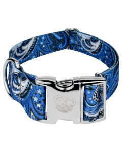 1 1/2 Inch Premium Blue Paisley Dog Collar