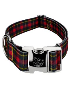 1 1/2 Inch Premium Black And Red Plaid Dog Collar