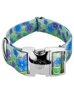 1 1/2 Inch Premium Blue April Blossoms Dog Collar