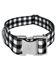 1 1/2 Inch Premium Black & White Buffalo Plaid Dog Collar