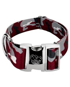 1 1/2 Inch Premium Crimson and White Camo Dog Collar