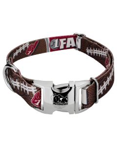 Premium Crimson and White Football Fan Dog Collar, Limited Edition