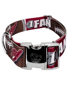 1 1/2 Inch Premium Crimson and White Football Fan Dog Collar Limited Edition