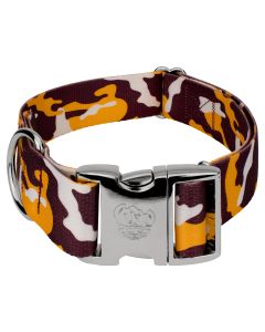 1 1/2 Inch Premium Burgundy and Gold Camo Dog Collar Limited Edition