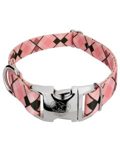 Pink and Brown Argyle Premium Dog Collar