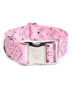 1 1/2 Inch Premium Pink Bandana Dog Collar