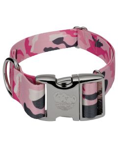 1 1/2 Inch Premium Pink and Grey Camo Dog Collar