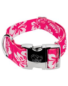 1 1/2 Inch Premium Pink Hawaiian Dog Collar