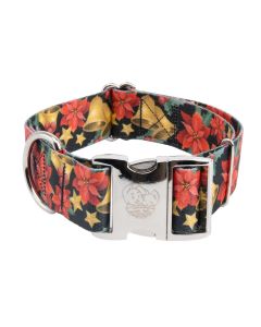 1 1/2 Inch Premium Christmas Poinsettias Dog Collar