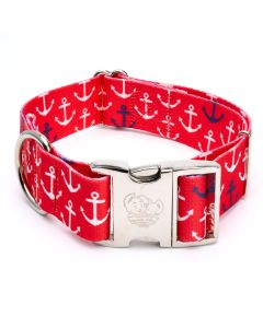 1 1/2 Inch Premium Red Anchors Away Dog Collar