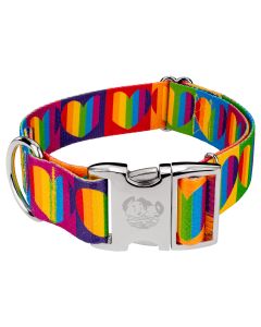 1 1/2 Inch Premium Rainbow Hearts Dog Collar