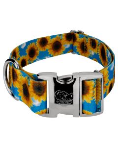 1 1/2 Inch Premium Sunflowers Dog Collar