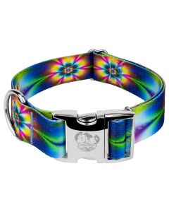 1 1/2 Inch Premium Tie Dye Flowers Dog Collar