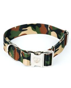 1 1/2 Inch Premium Woodland Camo Dog Collar