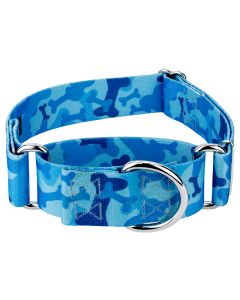 1 1/2 Inch Blue Bone Camo Martingale Dog Collar