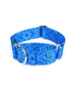 1 1/2 Inch Blue Bandana Martingale Dog Collar